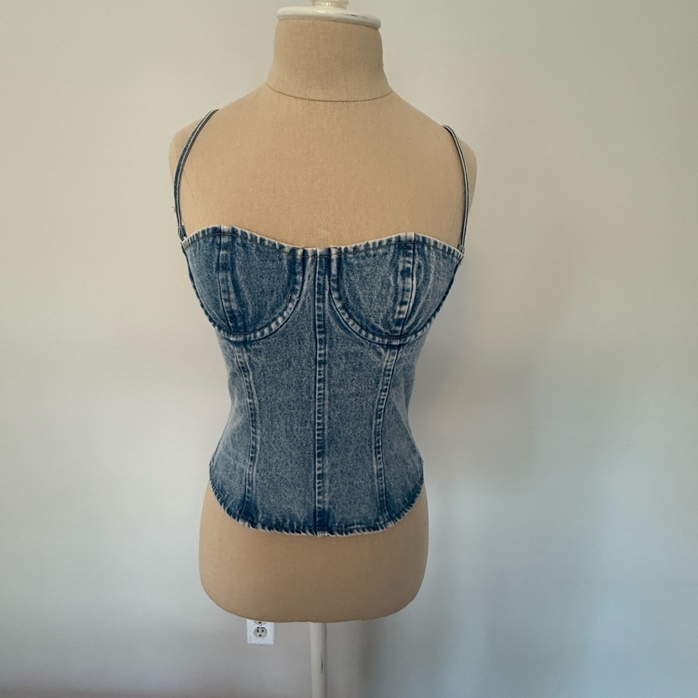 WeWoreWhat Light Blue Faux Denim Top